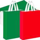 SilTriangle 100 Pieces Red and Green Gift Bags Large Plastic Gift Bags with Handle Merchandise Shopping Bag for Christmas Party Favor Small Business Gifts Wrapping,13.8 x 9.8 x 2.4 Inches