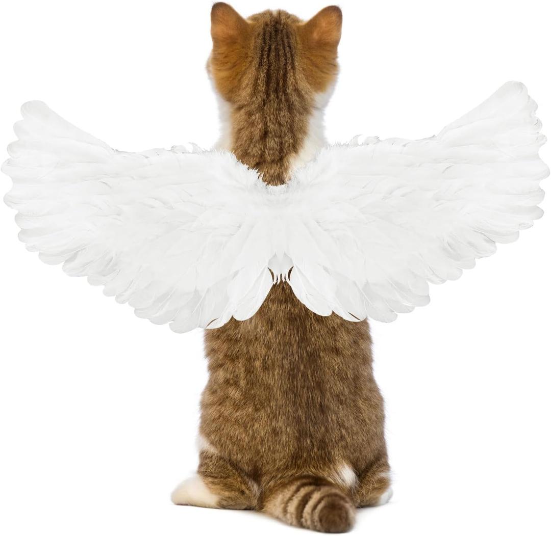 Rypet Pet Halloween Angel Costume - White Angel Feather Wings Halloween Cosplay Dress Up Accessories Puppy Cat Costume for Party Decoration