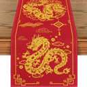 Artoid Mode Chinese Zodiac Dragon 2025 Happy New Year Table Runner, Spring Festival Winter Kitchen Dining Table Decoration for Home Party 13x108 Inch (Red/Yellow)