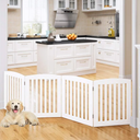 PAWLAND Wooden Freestanding Foldable Pet Gate for Dogs, 24 inch 4 Panels Step Over Fence, Dog Gate for The House, Doorway, Stairs, Extra Wide (White, 24" Height-4 Panels)