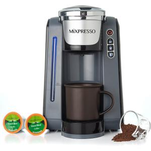 Mixpresso Single Serve K-Cup Coffee Maker With 4 Brew Sizes for 1.0 & 2.0 K-Cup Pods, Removable 45oz Water Tank, Quick Brewing with Auto Shut-Off, Rapid Brew Technology Gray Coffee Maker (Dark Grey)