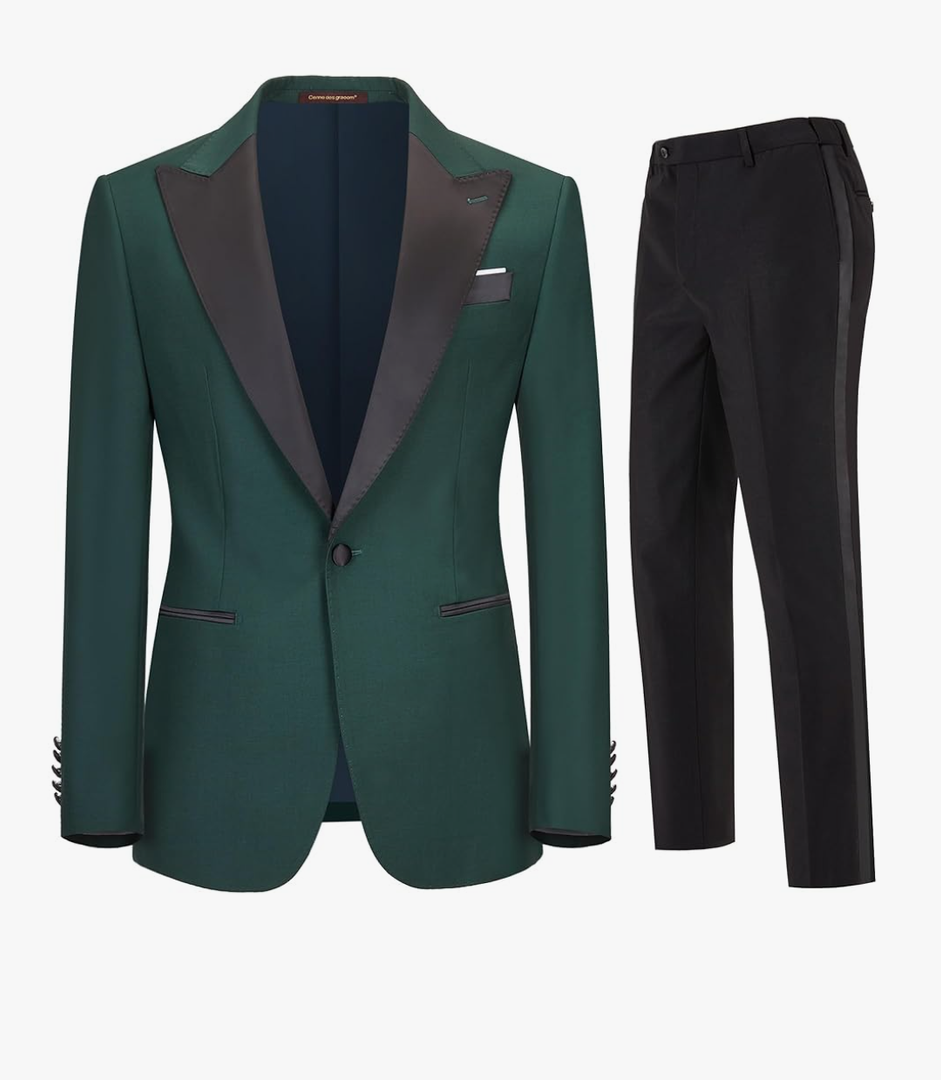 Men's 2 Piece Suit Set,One Button Slim Fit Formal Wedding Prom Tuxedo Suits,Solid Blazer & Pants Small