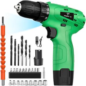Tegatok Cordless Drill Set,12V Power Drill Set with Battery and Charger, Electric Driver Drills Bits, 3/8'' Keyless Chuck,18+1 Torque Setting with LED Electric Drills Set