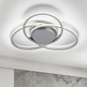 MADEM Modern Flush Mount Ceiling Light - 23.6'' Dimmable LED Chandelier for Bedroom, Living Room, Dining Room,3040LM 38W, Silver