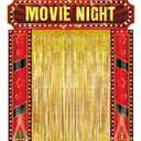 Movie Night Porch Sign Banner Movie Themed Party Decorations Gold Foil with Red Carpet Runner Movie Theater Film Show Backdrop for Home Entryway Birthday Photo Prop Party Supplies