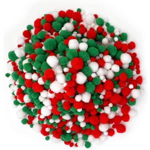 Lusy DM 1200 Pieces Christmas Pom Pom Fluffy Pom Poms Mini pom Balls for Craft Making and Christmas Decorations (4 Sizes, White, Green, Red), Variety Pack