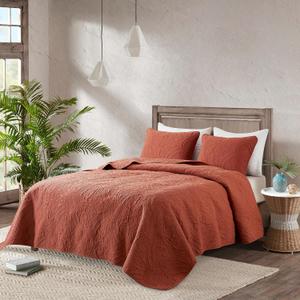 Boho Burnt Orange King Size Quilt Bedding Sets with Pillow Shams, Lightweight Soft Bedspread Coverlet, Red Quilted Blanket Thin Comforter Bed Cover, All Season, 3 Pieces, 104x90 inches