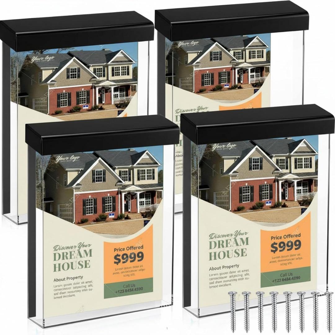 4 Pcs Outdoor Brochure Holder Flyer Box Wall Mount 8.5 X 11'', Black