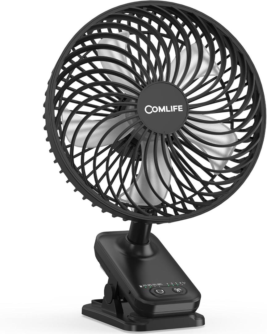 7'' Portable Clip on Fan, 10000mAh Rechargeable Battery Operated Table Fan, Max 40H Cooling,4 Speeds Auto Oscillating Desk Fan with Sturdy Clamp for Camping Outdoor Travel RV Home Office Hurricane