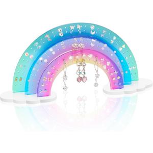 NiHome 3-Tier Acrylic Rainbow Earring Organizer, 14" W x 6.3" H Lightweight and Durable Design 140 Holes for 70 Pairs, Unique Front Row for Special Earrings (Blue-Purple Gradient Colors)