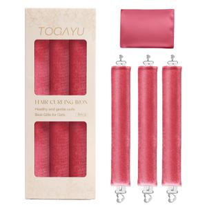 Heatless Curls Overnight Set - Jumbo Overnight Hair Curlers to Sleep In, Soft Velvet Hair Rollers for Women, No Damage Curls Styling Tools 3pcs (RoseRed)