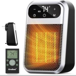 GiveBest Small Plug In Heater, Digital Display Bathroom Heaters for Indoor Use, 800W PTC Ceramic Portable Electric Mini Heat with Adjustable Thermostat and Timer for Office Bedroom Home