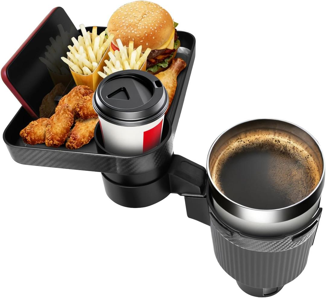 Car Cup Holder Tray, Extra Large Car Cup Holder Expander with 360 Rotation Fit Most Big Cup Detachable 3 in 1 Car Trays for Eating, Phone & Snack Organizer Road Trip Essentials