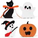 2 x himmel Cute Halloween Decorations Indoor, 4PCS Ghost Wooden Signs Pumpkin Cat Blocks for Tiered Tray Decor, Halloween Decor for Office Home Party Shelf Display Apartment