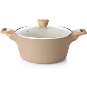 SENSARTE Ceramic Nonstick Stock Pot with Lid, 2.6/4.5/6.6/8.5 QT Soup Pot Casserole Pot, Non-toxic Healthy Pasta Pot, Large Cooking Pot Stew Pot, Induction Compatible, PFOA PFAS PTFE Free, Taupe