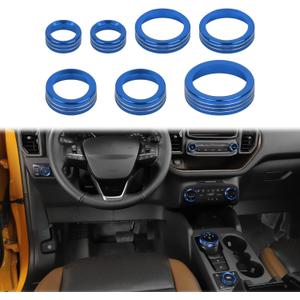 JWWY Air Conditioner Headlight Switch Knob 4WD Wheel Drive Trailer Gear Shift Switch Knob Cover for 2021-2025+ Ford Bronco Sport Accessories Aluminum Alloy 7PCS BlueDon't fit Bronco