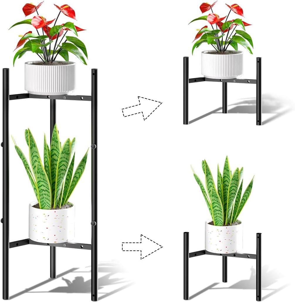 Plant Stand Indoor Adjustable Metal Plant Stand Outdoor, 8-12 Inches Width and 26 Inches Height, Heavy Duty Flower Pot Holder for Living Room Balcony Garden (Modern Style)