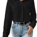 SweatyRocks Women's Button Down Long Sleeve Bodysuit Lapel Collar Casual Leotard Tops (Black, Small)