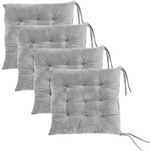 Set of 4 Square Chair Pads Indoor Seat Cushions Pillows with Ties Soft Comfortable Non Slip Chair Mat for Kitchen Dining Office Desk Living Room Outdoor Tatami 15.5" - Gray