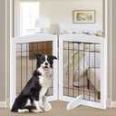 LZRS 2-Panel Freestanding Adjustable Wooden Dog Gate30 Tall Foldable Pet Barrier with Support Feet, Solid Hardwood & Chew-Resistant Steel Wire for Doorways, Hallways, and Stairs, White