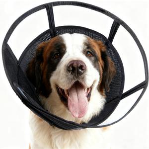 Extra Large Soft Dog Cone, 37cm / 14.5" Long Stop Licking Deep Pet Recovery Collar After Surgery, Clear Plastic Breathable Elizabethan Head Neck Circle, Adjustable Comfortable Cones (XXL Black) (Black, XXL)
