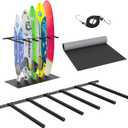 Vertical Surfboard Rack for Wall, Surfboard Wall Mount with Bungee Cord and Rubber Mat, 4/6 Arms Metal Garage Surfboard Stand Wall Decor for Surf Board, Paddle Board SUP, Wakeboard, Snowboard