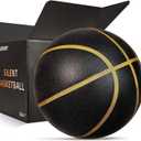 Silent Basketball Size 7 (29.5")  Grooved Airless Indoor Basketball for Quiet Dribbling and Indoor Training, Pro PU Foam Ball  Real Feel Higher Bounce Quieter (Black)