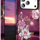 Hocase for iPhone 17 Pro Max Case, Heavy Duty Shockproof Protection Soft Silicone Rubber+Hard Plastic Bumpers Hybrid Protective Case for iPhone 17 Pro Max 2025 - Royal Purple Flowers