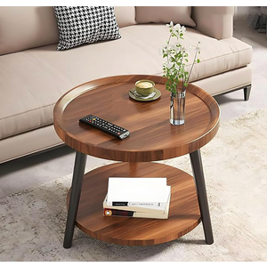 Small Round Coffee Table, 20in 2-Tier Storage Center Table for Living Room