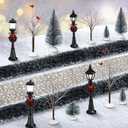 Hotop 18pc Christmas Village Accessories 47.2 Inch Village Roads Mini Snowy Trees Streets Light Lamppost Hedge Figurines Set for Display Winter Holiday Decorations DIY Crafts No Batteries(Cute)