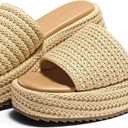 Coutgo Womens Platform Sandals Raffia Espadrilles Slip on Open Toe Cute Boho Summer Beach Slide Sandals