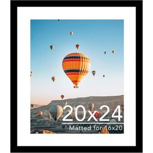 JCJMY 20x24 Picture Frame with 16x20 Mat, Display Photo 16x20 with Mat or 20 x 24 Without Mat, Wall Hanging Large 20 by 24 Poster Frame with Plexiglass, Black
