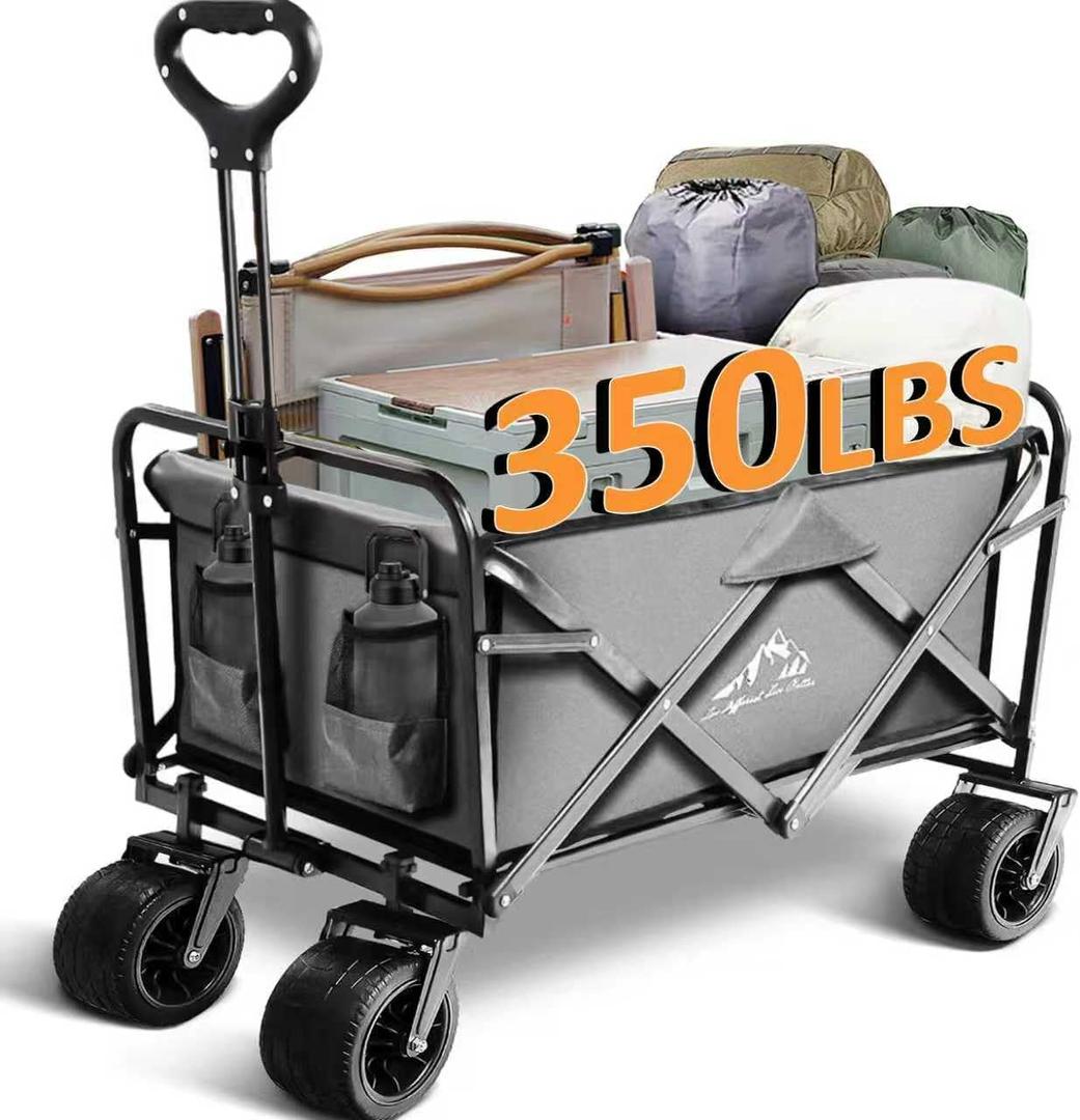 Heavy Duty Large Wagon Cart, 300lbs Folding Utility Wagon with All-Terrain Wheels, Collapsible Wagon for Gardening, Camping, Beach, Outdoor Use, Gray