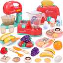 CUTE STONE Toy Appliances Playset, Kids Mixer and Blender with Sound & Lights, Toaster, Cutting Play Food, Toddler Kitchen Accessories Set for Boys & Girls