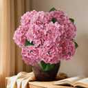 A Bunch 21in, Real Touch Pink Hydrangea Artificial Flowers,with 5pcs Flower Head 10pcs Leaves, Faux Hydrangea Flowers for Home Office Decor Wedding Party Arrangements (1, Pink)