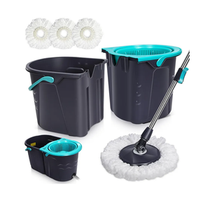 MASTERTOP Mop and Bucket with Wringer Set for Home, 360°Spin Mop with Adjustable Stainless Steel Handle,Spinning Mop for Home,Double Bucket System for Floor Cleaning - 3 Microfiber Heads