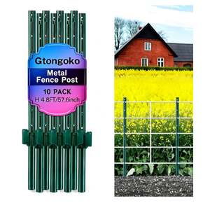 Gtongoko 4.8 Feet Heavy Duty Metal Fence Posts, 10 Pack U Channel Fence Post with Anchor Plate, Green Steel T Post for Garden, Yard, Farm, Wire Fencing