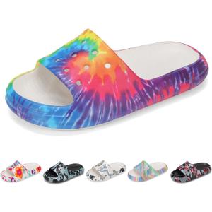 Kids Cloud Slides Boys Girls Non Slip Slip On Shower Sandals, Comfort Slippers for Summer, Pool, Beach, and Water Activities (8 Toddler, Rainbow)