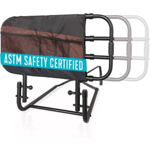 Stander EZ Adjust Bed Rail, Adjustable Senior Bedrail and Safety Assist Railing for Elderly Adults with Organizer Pouch, ASTM Safety Approved Guard-Rail, Black