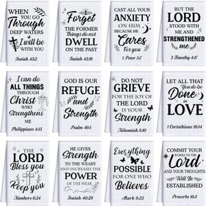 12 Pcs Easter Religious Christian Kitchen Dish Towel Christian Gifts for Women Men Bible Verse Dishcloth Absorbent Scripture Tea Towel for Housewarming(White and Black,Classic)