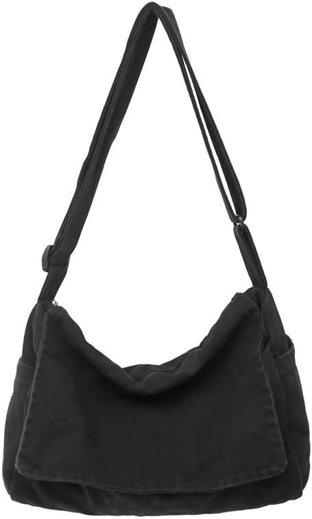 Canvas Messenger Bag Large Messenger Bags for Women Men Casual Canvas Crossbody Shoulder Bag with Multiple Pockets