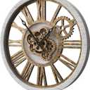 The B-Style Large Wall Clock Moving Gear Wall Clock Oversized Vintage Farmhouse Wall Clocks for Living Room Decor Rustic Industrial Wood Clock (Silver Gray, 18 inch/46cm)