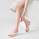 LULLASONG Women's Kitten Heels Sandals Square Open Toe Flip Flop Heels 1.8-2 Inch Heeled Sandals for Women (White) 7.5