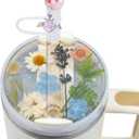 Used for Stanley Cup Lid Accessories Charms, Dried Flower Lid Charms for Stanley Cups H2.0 Accessories 30oz 40oz with Silicone Straw Cover Cap for Tumblers