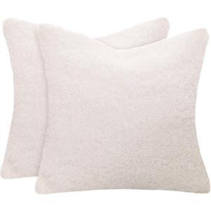 2 Pieces 17x17 Inch White Faux Fur Throw Pillow Cover Accent Sherpa Pillow Neutral Fuzzy Soft Pillowcases Sheepskin Decorative Fleece Cushion Case for Office Bed Couch Living Room Home Sofa Couch