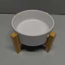 Elevated Ceramic Cat Bowl - Cat Food Bowl with Bamboo Stand - Raised Dog Dish for Puppies - Anti Vomiting, Stress Free - 13.5 oz / 400 ml - White (Small)