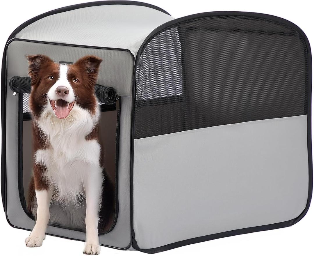 Petsfit Travel Dog CratePop Up Dog Crate for Medium Large DogsWaterproof Pet Cage Soft Dog Kennel for Indoor/OutdoorLightweight Dog Carrier for TravellingGrey