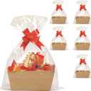 Kraft Empty Gift Baskets Kit - 5 Baskets, 5 Bags, 5 Bows - For Wedding, Birthday, Party, Holiday (Brown)