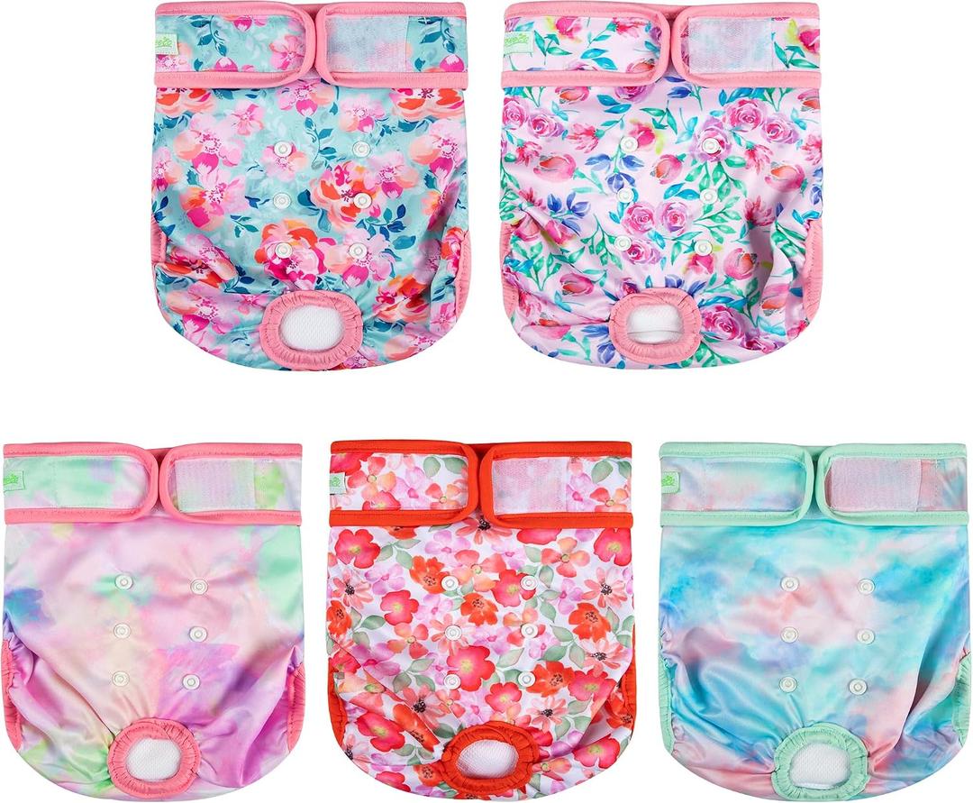 wegreeco Female Dog Diapers, Washable Reusable Pet Puppy Doggie Diapers for Small Medium Large Female Dogs in Heat Period, Doggy Period Panties Large, Blossoms