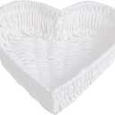 BinaryABC Heart Shaped Rattan Basket,Fruit Vegetables Bread Rattan Basket(White)